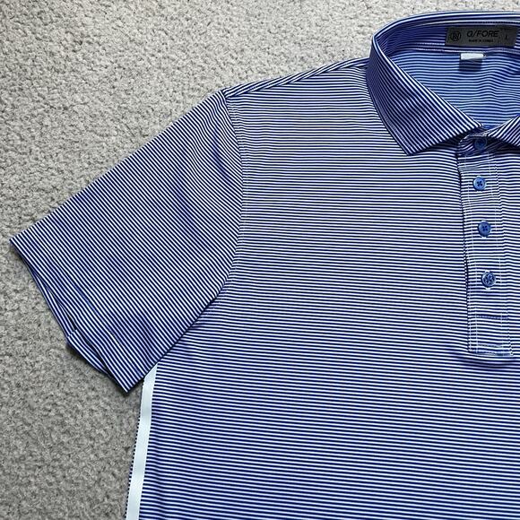 G Fore Polo Shirt Mens Large Blue Stripe Performance Stretch Golf Button - Picture 9 of 12